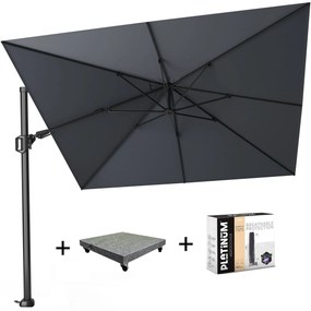 Challenger T2 zweefparasol 300x300 cm antraciet met 90KG voet en hoes