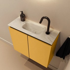 Mondiaz Ture DLux toiletmeubel 60cm ocher met wastafel ostra midden met kraangat