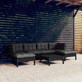 vidaXL 7-delige Loungeset met kussens grenenhout zwart