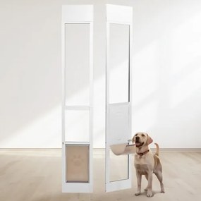 VEVOR Hondenluik voor Schuifdeuren 1927-2049 mm Hoogte Verstelbare Hondenluik Schuifdeuren, Gehard Glazen Huisdierluik met Aluminium Frame & Scharnierconstructie, Schuifdeur voor Middelgrote Honden