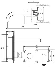 Brauer Gold Edition ColdStart wastafelkraan inbouw gebogen uitloop met achterplaat model D2 geborsteld messing PVD