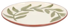 Bord, terracotta, groen blad, 17 cm