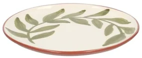 Bord, terracotta, groen blad, 17 cm
