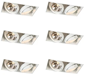Set van 6 Grote Inbouwspot wit draai- en kantelbaar AR111 Trimless 2-lichts - Oneon QR111 / AR111 / G53 Binnenverlichting Lamp