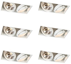 Set van 6 Grote Inbouwspot wit draai- en kantelbaar AR111 Trimless 2-lichts - Oneon QR111 / AR111 / G53 Binnenverlichting Lamp