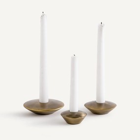 Set van 3 kandelaars van verouderd messing, Vira