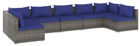 vidaXL 7-delige Loungeset met kussens poly rattan grijs
