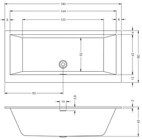 Riho Rethink Cubic half vrijstaand bad 180x80cm rechts wit glans met Fall overloop