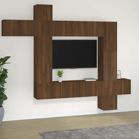 vidaXL 9-delige Tv-meubelset bewerkt hout bruineikenkleurig