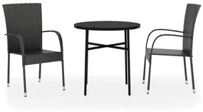 vidaXL 3-delige Tuinset poly rattan zwart