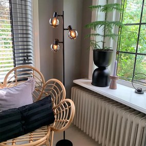 Smart vloerlamp met dimmer zwart met smoke glas incl. 3 Wifi P45 - Vidro Art Deco E14 Binnenverlichting Lamp