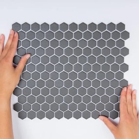 The Mosaic Factory London mozaïektegel - 26x30cm - wand en vloertegel - Zeshoek/Hexagon - Porselein Dark Grey Mat LOH2015
