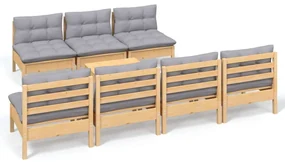 vidaXL 8-delige Loungeset met grijze kussens grenenhout