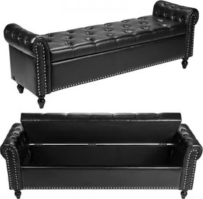 VEVOR Ottoman Bank (46 x 166 x 56 cm) van PU-leer met houten poten &amp; opbergruimte &amp; knoopsluiting &amp; gerolde armleuningen, schoenenbank met een draagvermogen van 300 kg, bedbank slaapkamerbank woonkamer zwart