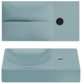 Clou Vale keramische fontein 38cm met kraangat rechts blauw mat