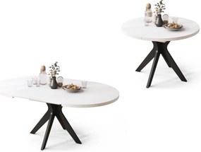 RENZO Wit/zwarte poot - RONDE TAFEL Ø110 UITKLAPBAAR TOT 180 cm | VOOR DE KEUKEN EETKAMER WOONKAMER RETRO