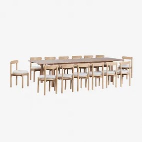 Rechthoekige Uitschuifbare Eettafel Duala 250-310x105 Cm En 14 Eikenhouten Eetkamerstoelen Nualis Acacia Bruin - Sklum