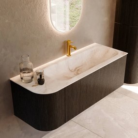 Mondiaz Kurve-dlux 125cm badmeubel ronding links shadow met 1 lade en deur en wastafel big medium kraangat rechts frappe