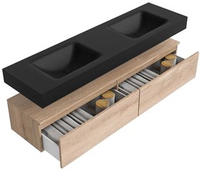 Zaro Alan badmeubel 170cm washed oak 2 lades met vrijhangende wastafel cloud dubbel zonder kraangat urban