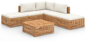 vidaXL 6-delige Loungeset met crèmekleurige kussens massief teakhout