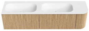 Mondiaz Kurve 175cm badmeubel ronding rechts oak met 2 lades en 1 deur en wastafel big small dubbel/links zonder kraangat