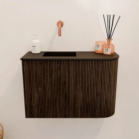 Mondiaz Joya 60cm toiletmeubel ronding rechts walnut met wastafel faye links zonder kraangat urban