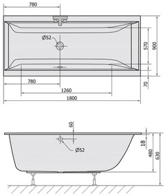 Polysan Cleo Slim ligbad 180x90x48cm wit