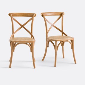 Set van 2 stoelen in eik en rotan Cedak