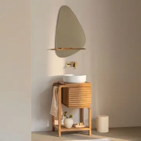 Bradley Teakhouten Badkamermeubelset Rond Keramiek Wit Ø40 Cm Lenka & Onregelmatig Met Houten Plank 55x85 Cm Kai & Goud Ingebed Met Aftapkraan - Sklum