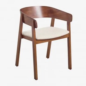 Olsen 4-delige Eettafelstoelen Set Met Armleuningen Van Eikenhout Donker Hout & Bouclé Wit - Sklum