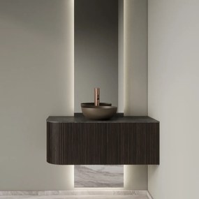 Gliss Design Alluro badmeubel ribbelfront met ronding links 100cm ebony en zwart leisteen toppaneel