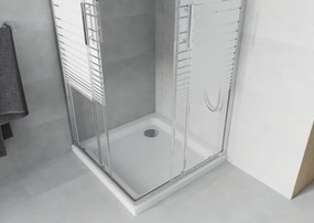 Mexen Rio vierkante douchecabine 80 x 80 cm, witte strepen, chroom + Flat douchebak, wit - 860-080-080-01-20-4010