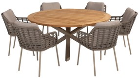 Taste by 4 Seasons Puglia tuinset latte met Prado tafel met teak blad Ø 160 cm SALE Tuinset taupe weerbestendig