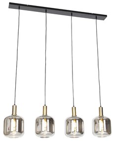 Smart hanglamp zwart met smoke glas 4-lichts incl. Wifi A60 - Zuzanna