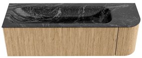 Mondiaz Kurve-dlux 145cm badmeubel ronding rechts oak met 1 lade en deur en wastafel big large links zonder kraangat lava