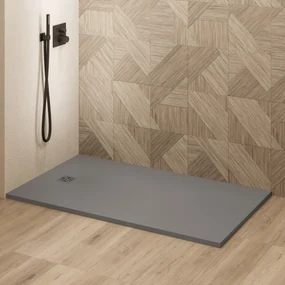 Saniclear Lino douchebak 140x100cm met stone finish donkergrijs