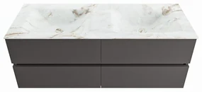 Mondiaz Vica DLux badmeubel 130cm dark grey 4 lades met wastafel frappe dubbel zonder kraangat