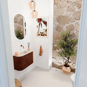 Mondiaz Joya DLux 65cm toiletmeubel ronding links/rechts ruby met wastafel faye midden zonder kraangat frappe