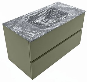 Mondiaz Vica DLux badmeubel 90cm army 2 lades met wastafel lava midden zonder kraangat