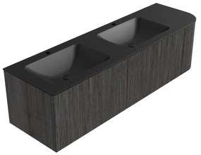 Mondiaz Kurve 155cm badmeubel ronding rechts shadow met 2 lades en 1 deur en wastafel cloud dubbel/links 2 kraangaten urban
