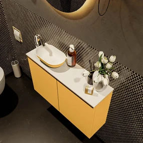 Mondiaz Fowy toiletmeubel 80cm ocher met gele waskom links en kraangat