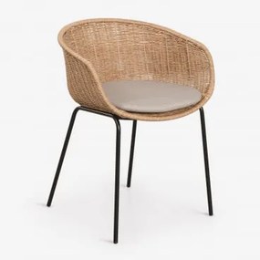 Set Van 4 Eetkamerstoelen Met Armleuningen Van Synthetisch Riet En Staal New Tulua Zwart & Beige Grijsachtig - Sklum