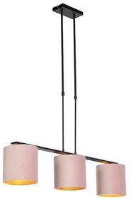 Stoffen Eettafel / Eetkamer Hanglamp met velours kappen roze met goud 20cm - Combi 3 Deluxe Klassiek / Antiek E27 rond Binnenverlichting Lamp