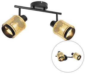 Industriële Spot / Opbouwspot / Plafondspot zwart met goud 2-lichts - Kayden Industriele / Industrie / Industrial E14 Binnenverlichting Lamp