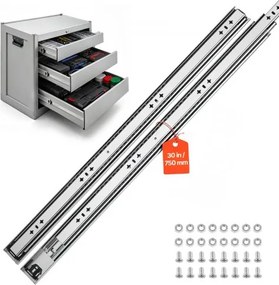 VEVOR 1 paar ladegeleiders, 75 cm uitschuifbaar met een draagvermogen van 120 kg, zijdelings gemonteerde ladegeleiders voor keukens, 3-delige volledig uitschuifbare set, koolstofstaal, kogellagers, inclusief moeren en bouten.