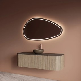 Gliss Design Alluro badmeubel ribbelfront met ronding links/rechts 140cm corn silk en zwart leisteen toppaneel