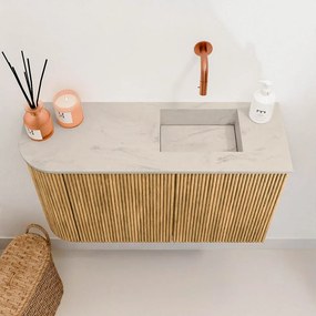Mondiaz Joya DLux 70cm toiletmeubel ronding links oak met wastafel faye rechts zonder kraangat opalo