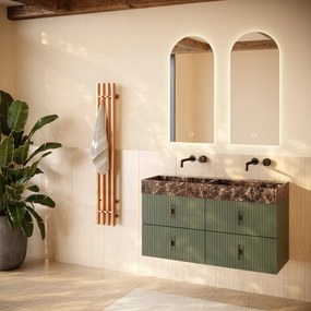 Muebles Murcia badmeubel ribbelfront 120cm legergroen met Dark Emperador wastafel zonder kraangaten