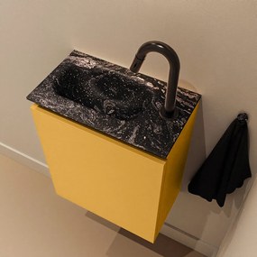 Mondiaz Ture DLux toiletmeubel 40cm ocher met wastafel lava links met kraangat