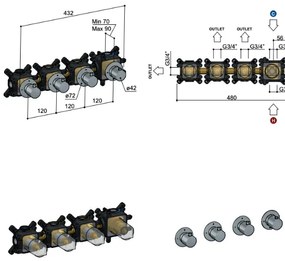 Hotbath Cobber CB7070 afbouwdeel inbouw douchethermostaat met 3 stopkranen mat zwart